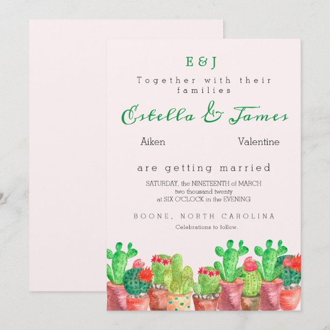 Cactus Themed Wedding Invitation (Front/Back)