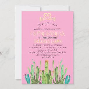 Cactus Tiara Quinceañera Fiesta Mexican Birthday  Invitation