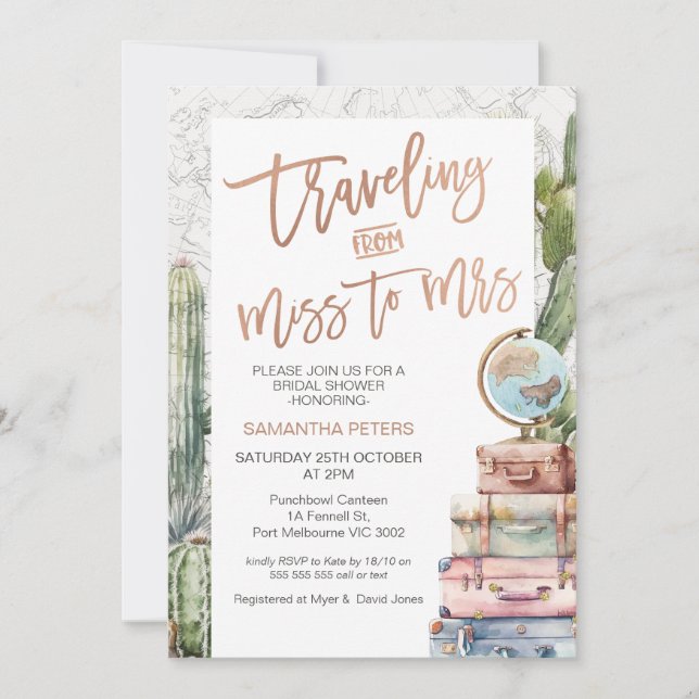 Cactus Traveling Miss to Mrs Bridal Shower  Invitation (Front)