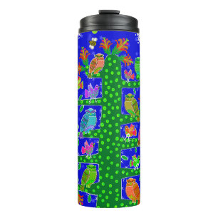 Cactus Tree of Life with Owls and Birds Thermal Tumbler