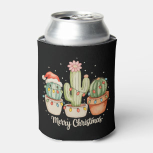 Cactus Trio Santa Hat Christmas Lights Merry Xmas Can Cooler