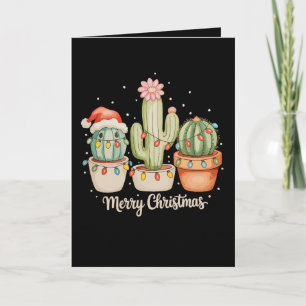 Cactus Trio Santa Hat Christmas Lights Merry Xmas Card