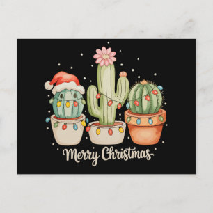Cactus Trio Santa Hat Christmas Lights Merry Xmas Holiday Postcard