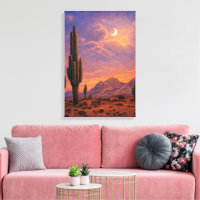 Cactus Under Moon At Sunset Southwestern Art