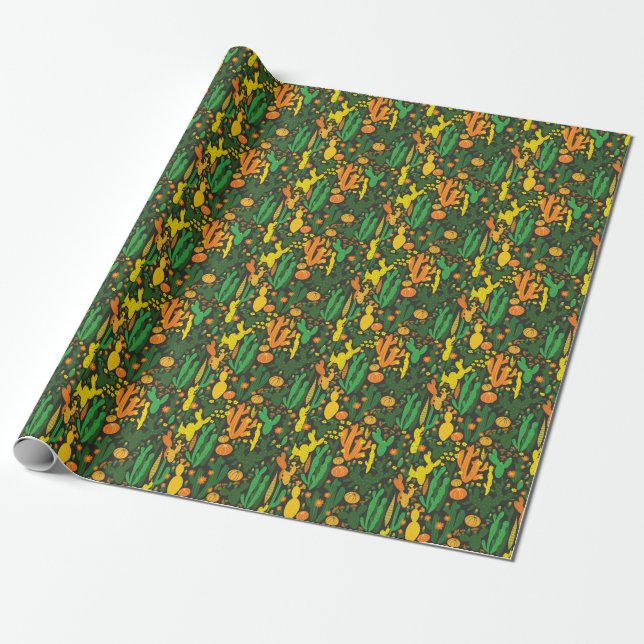 Cactus vintage: black seamless pattern. wrapping paper (Unrolled)
