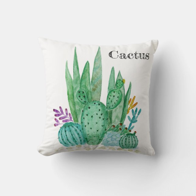 Cactus watercolor cacti flowers floral desert illu cushion (Front)