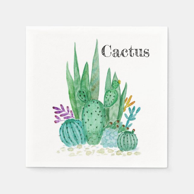 Cactus watercolor cacti flowers floral desert illu napkin (Front)