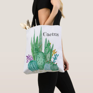 Cactus watercolor cacti flowers floral desert illu tote bag