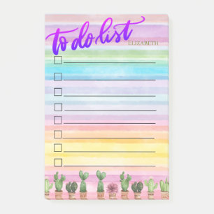 Cactus Watercolor Colourful Stripes To Do List  Post-it Notes
