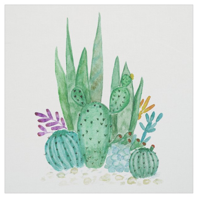 Cactus, watercolor fabric (Swatch)