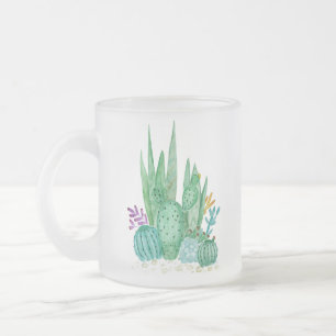 Cactus, watercolor frosted glass coffee mug