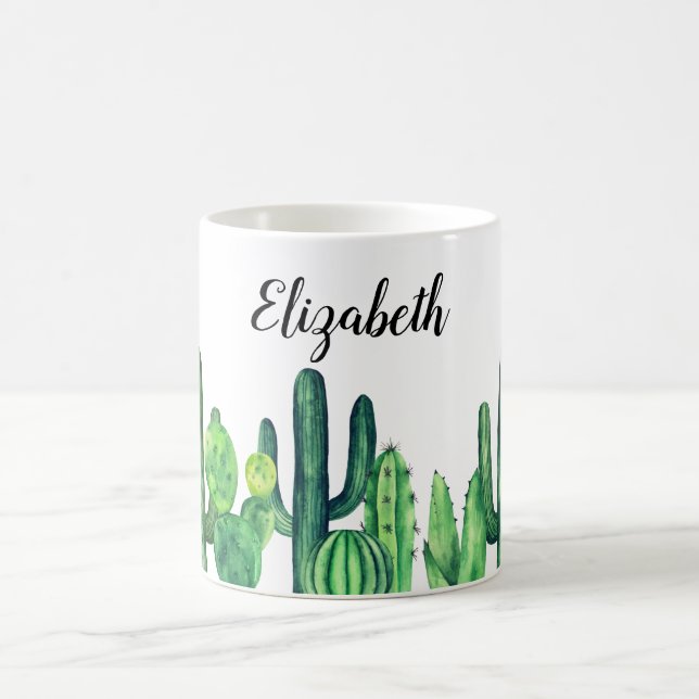 Cactus watercolor. Green botanical. Modern Coffee Mug (Center)