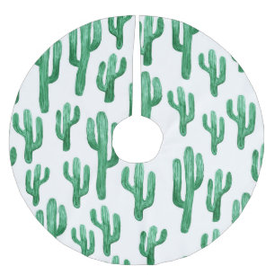 Cactus watercolor: hand-drawn illustration brushed polyester tree skirt