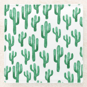 Cactus watercolor: hand-drawn illustration glass coaster