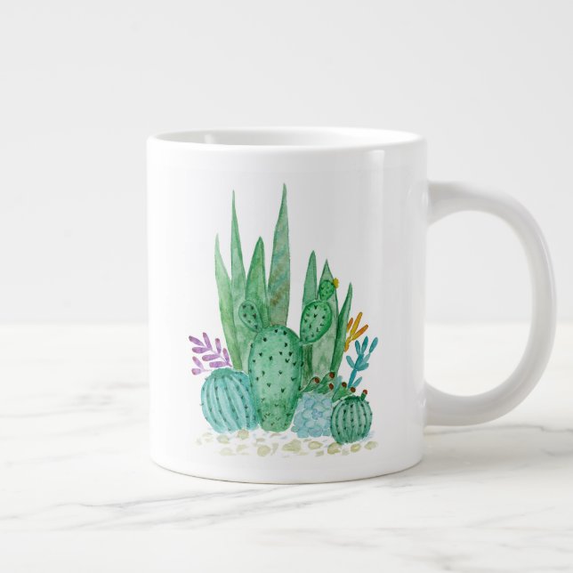 Cactus, watercolor large coffee mug (Right)