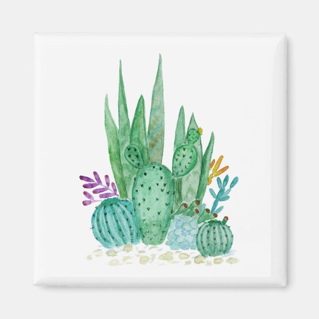 Cactus, watercolor magnet (Front)