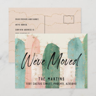 Cactus Watercolor Pink Moving Announcement Postcard