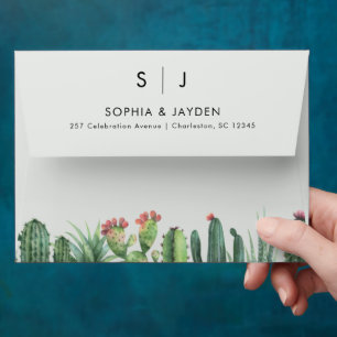 Cactus Watercolor Sage Garden Desert Green Wedding Envelope