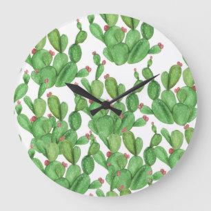 Cactus Watercolor: Seamless Pattern Background Large Clock
