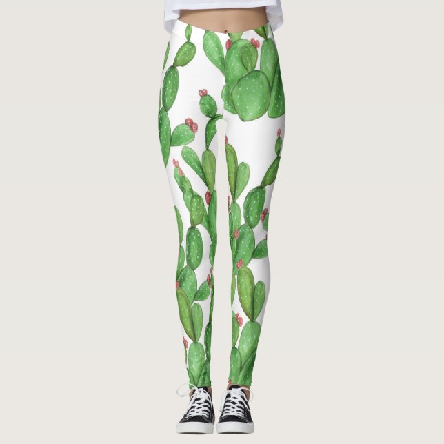 Cactus Watercolor: Seamless Pattern Background Leggings (Front)