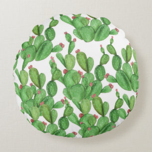 Cactus Watercolor: Seamless Pattern Background Round Cushion