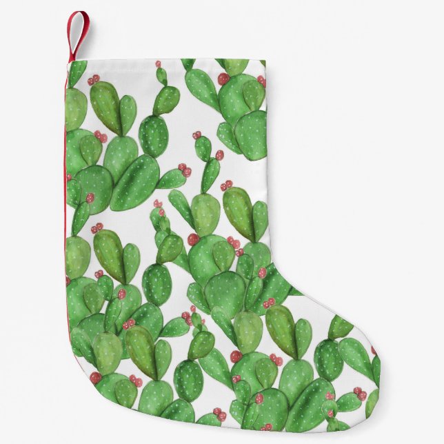 Cactus Watercolor: Seamless Pattern Background Small Christmas Stocking (Front)