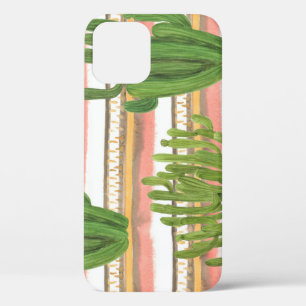 Cactus watercolor, stripe background, seamless pat iPhone 12 case