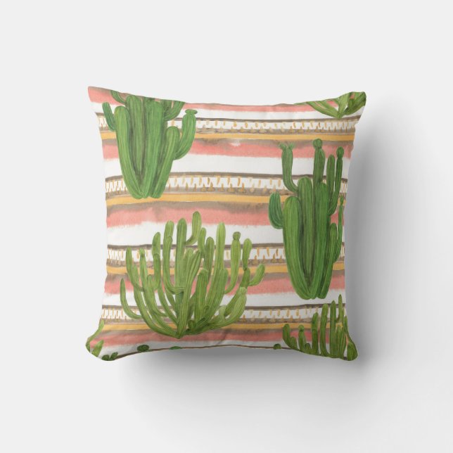 Cactus watercolor, stripe background, seamless pat cushion (Front)