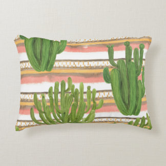 Cactus watercolor, stripe background, seamless pat decorative cushion