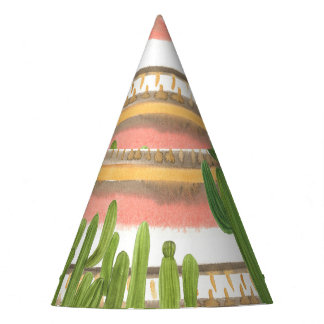Cactus watercolor, stripe background, seamless pat party hat