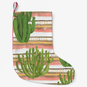 Cactus watercolor, stripe background, seamless pat small christmas stocking