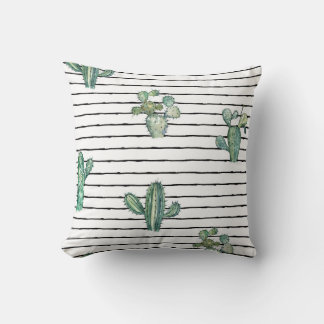 Cactus Watercolor: Vintage Pen Drawing. Cushion
