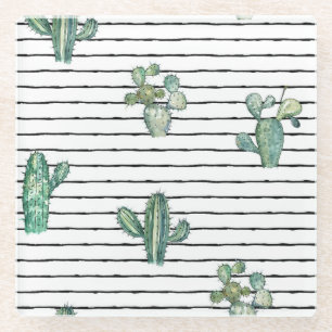 Cactus Watercolor: Vintage Pen Drawing. Glass Coaster