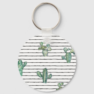 Cactus Watercolor: Vintage Pen Drawing. Key Ring