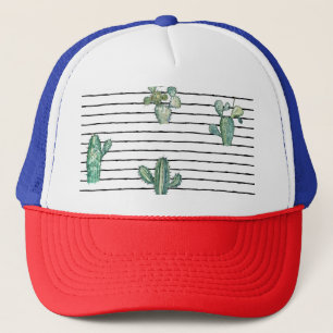 Cactus Watercolor: Vintage Pen Drawing. Trucker Hat