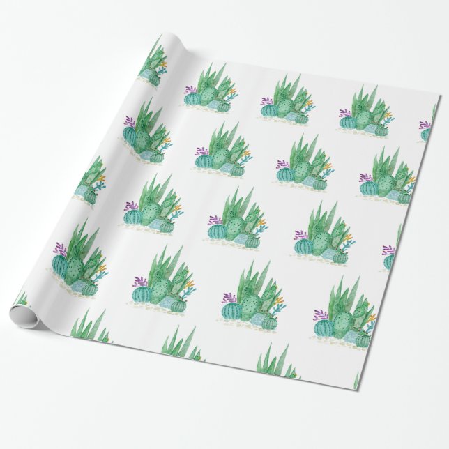 Cactus, watercolor wrapping paper (Unrolled)