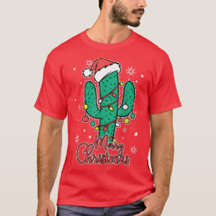 Cactus Wear Santas Hat With Christmas Lights Cactu T-Shirt