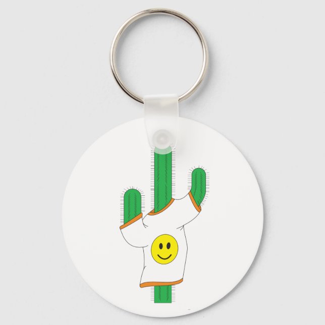 Cactus wearing a happy face shirt keychain (Front)
