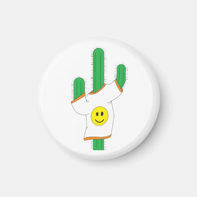 Cactus wearing a happy face shirt  magnet (Front)