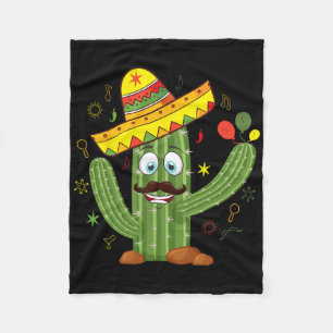 Cactus Wearing Sombrero Mexican Fiesta Cinco De Ma Fleece Blanket