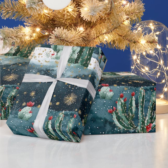 Cactus Western Cowboy Cowgirl Christmas Western Wrapping Paper (Holidays)