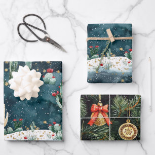 Cactus Western Cowboy Cowgirl Christmas Wrapping Paper Sheet