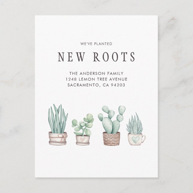 Cactus We've Planted New Roots Moving Announcement Postcard (Front)