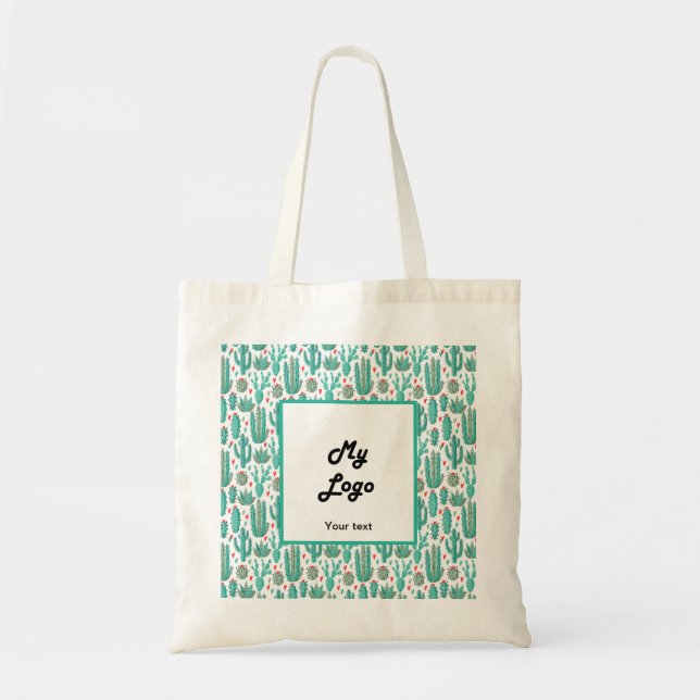 Cactus whimsical pattern business logo text tote bag (Front)