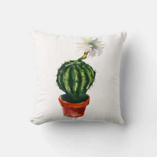 Cactus White Flower Watercolor Southwestern Boho Cushion