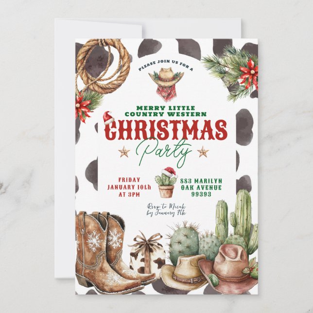 Cactus Wild West Western Christmas Party Invitation (Front)