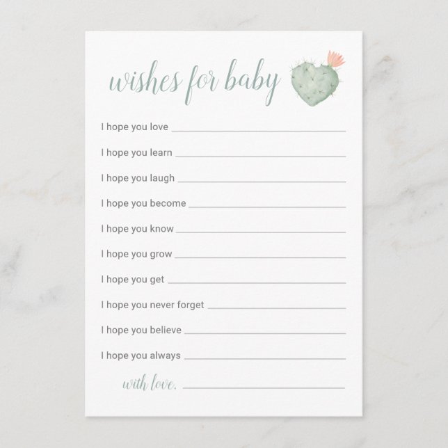 Cactus Wishes For Baby Card, Desert Baby Shower En Enclosure Card (Front)