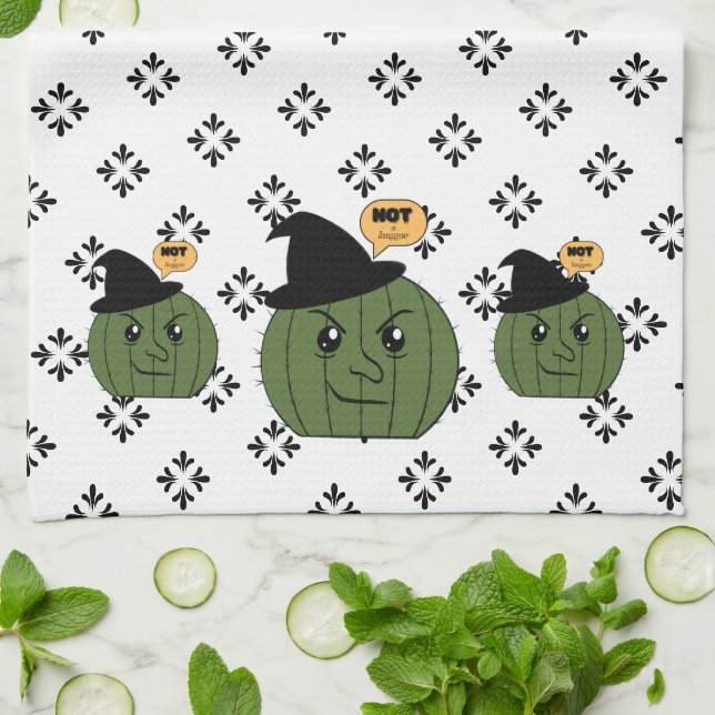 Cactus Witch "Not a Hugger"  Halloween Tea Towel (Folded)