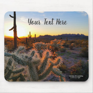 Cactus with Arizona sunset Superstition Wilderness Mouse Mat