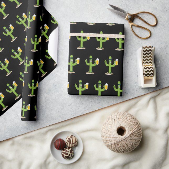 Cactus with Beer Pattern Wrapping Paper (Crafts)